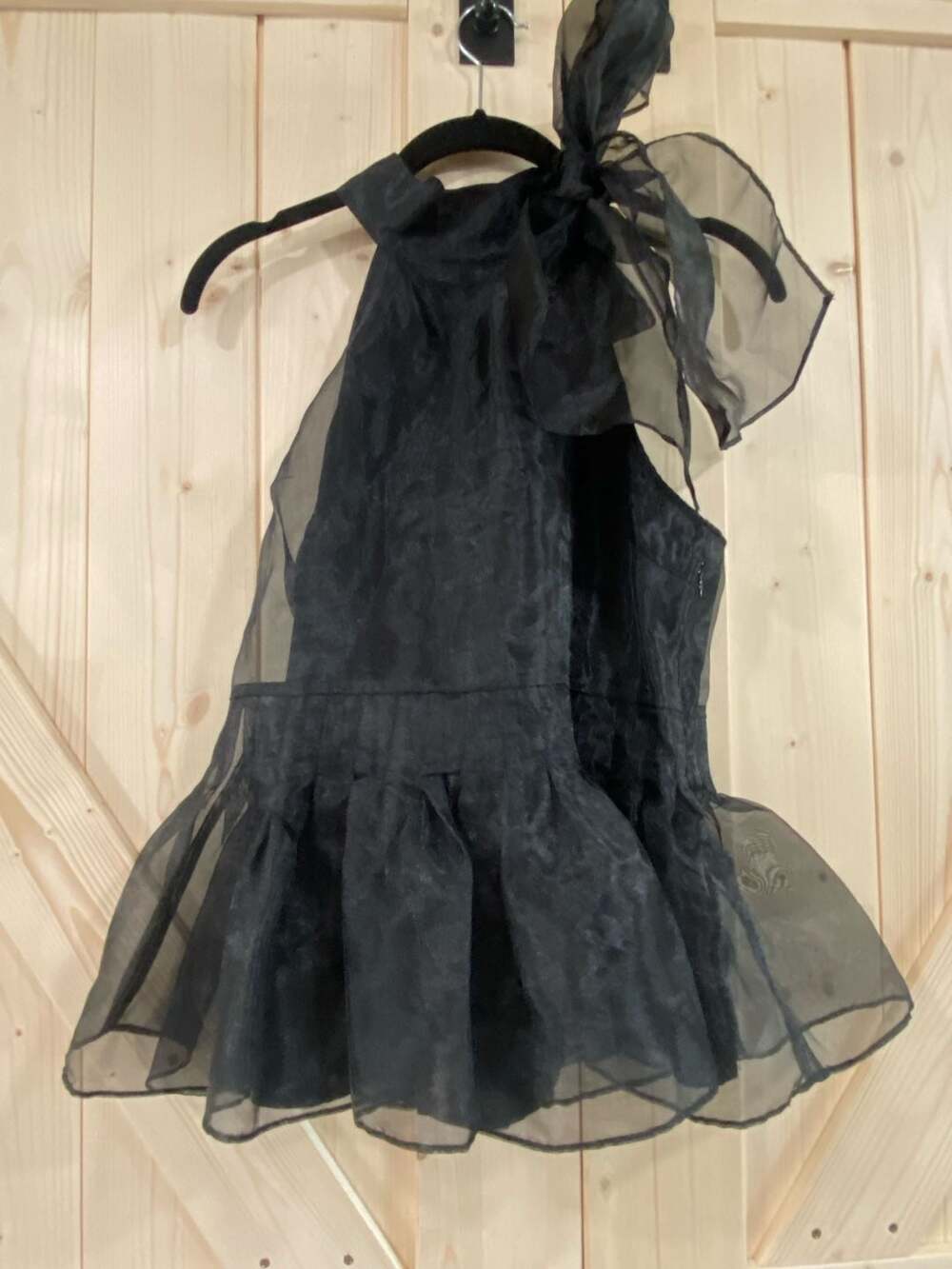 7th Avenue New York & Company Black Organza Sheer Overlay Halter Top with Bow XS